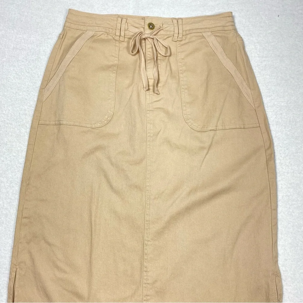 Falls Creek Midi Skirt Women's M Beige Tie Waist Pockets Split Hem Casual Boho